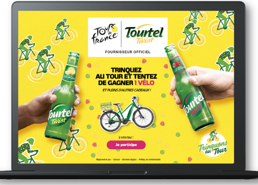 Projet gestion de promotions opération jeu concours Tourtel pour le tour de France. Texte: Trinquez au tour et tentez de gagner 1 vélo